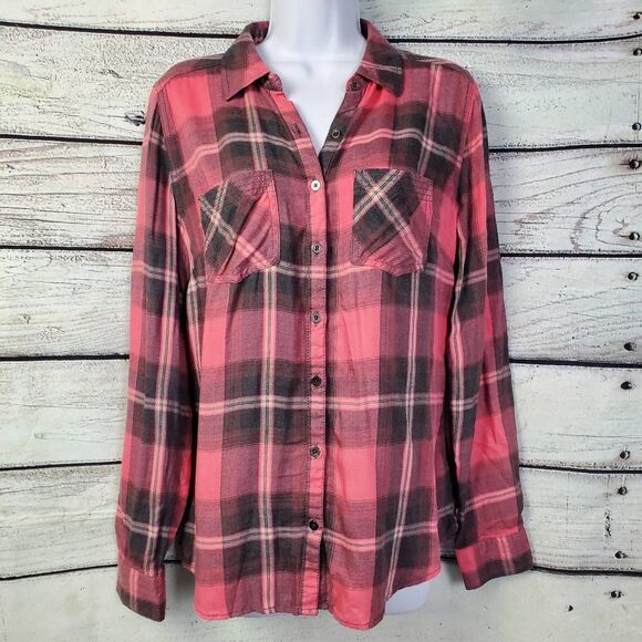 Maurices plaid button down shirt Long sleeves button cuffs roll-tab, S - Picture 1 of 8